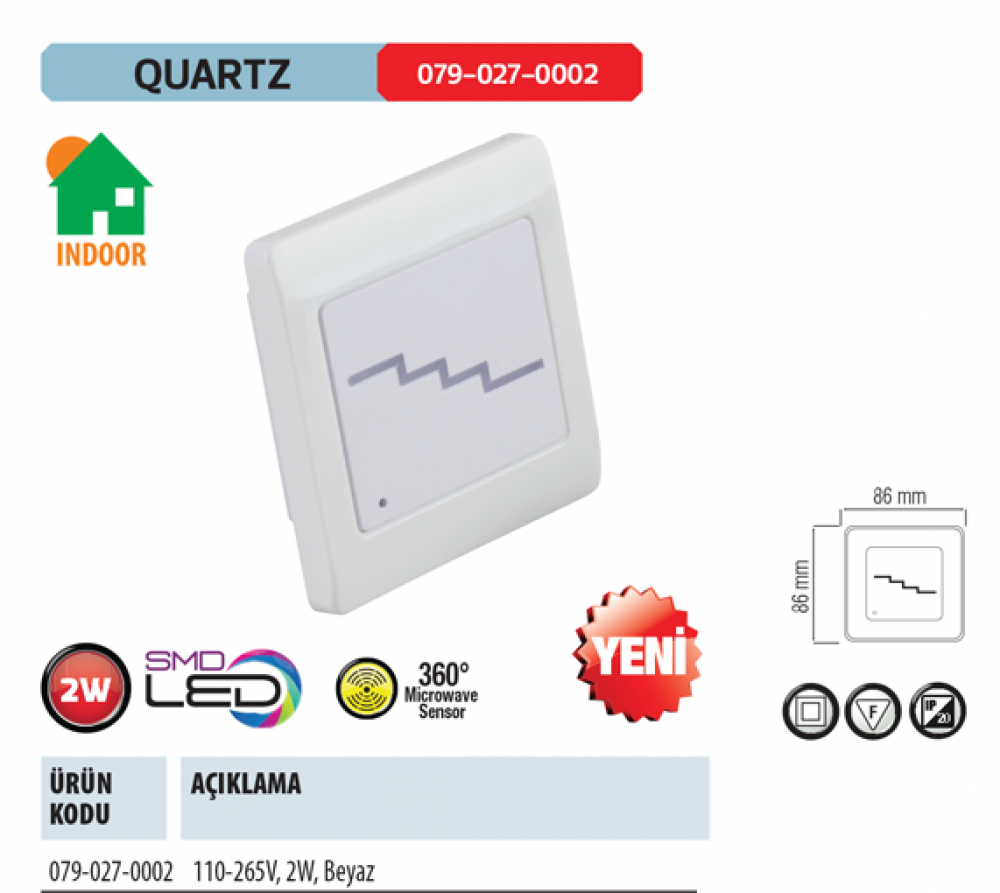 Horoz Quartz 2W Led Gömme Armatür Radar Sensörlü 4000K