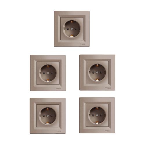 Asfora Plus Serisi Bronz Topraklı Priz Beşli Paket Çerçeve Dahil