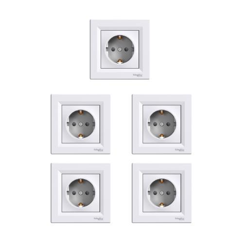 Asfora Serisi Beyaz Topraklı Priz Beşli Paket Çerçeve Dahil