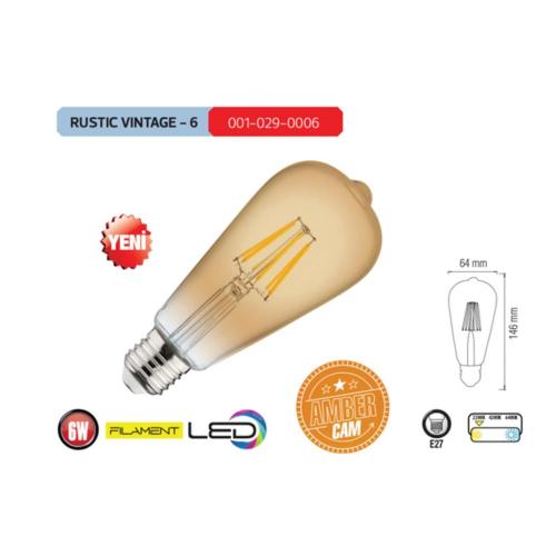 Horoz Rustic Vintage-6 Led Edison 6W Ampul Rustik Filament ST64