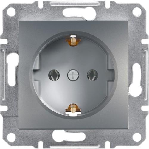 Schneider Electric Asfora Plus Topraklı Priz Çelik