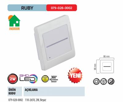 Horoz Ruby 2W Led Gömme Armatür Radar Sensörlü 4000K